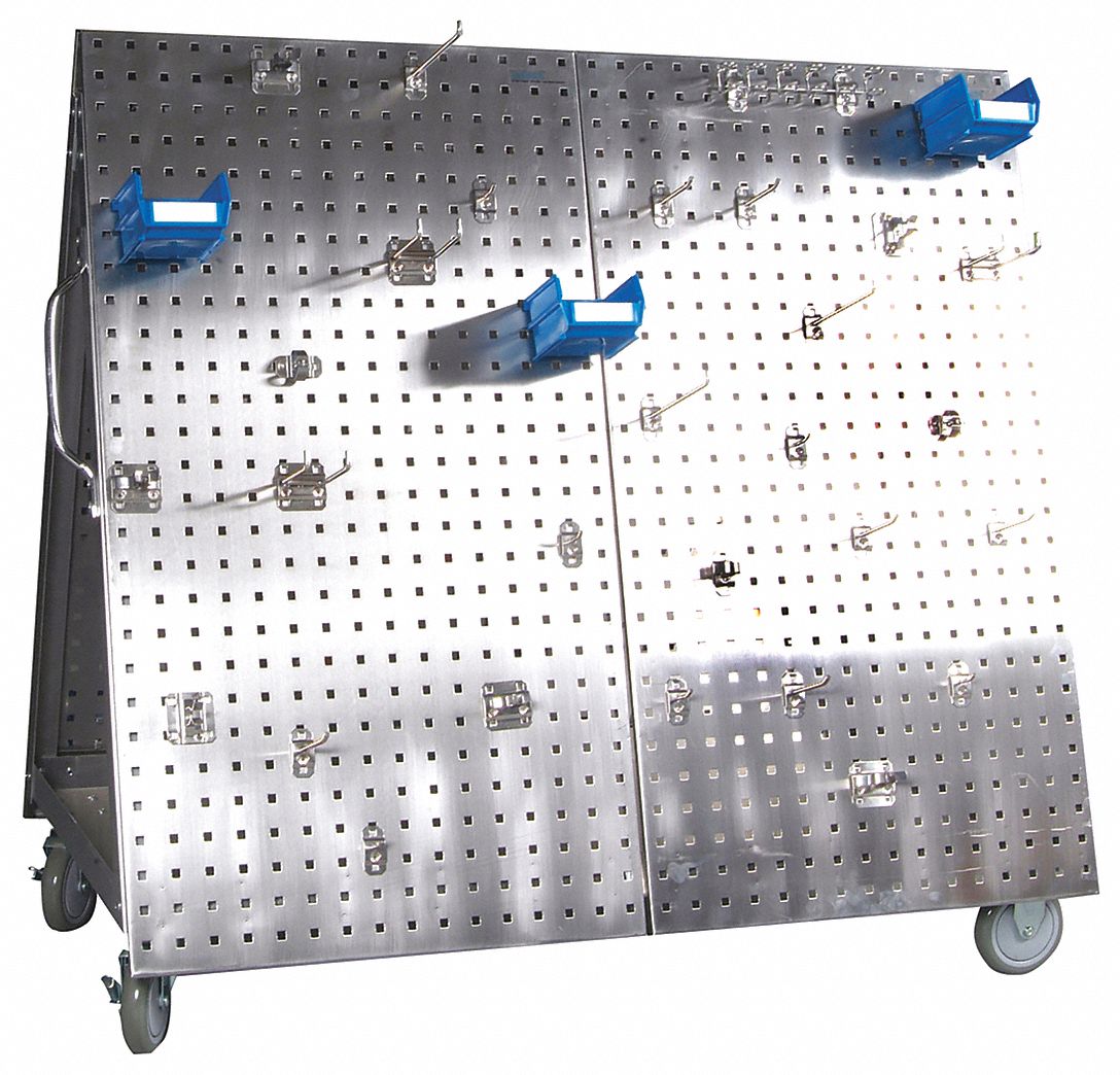 A-Frame Pegboard Truck Kit: Square, 3/8 in Peg Holes, 27 in x 48 in x 46 in, Silver