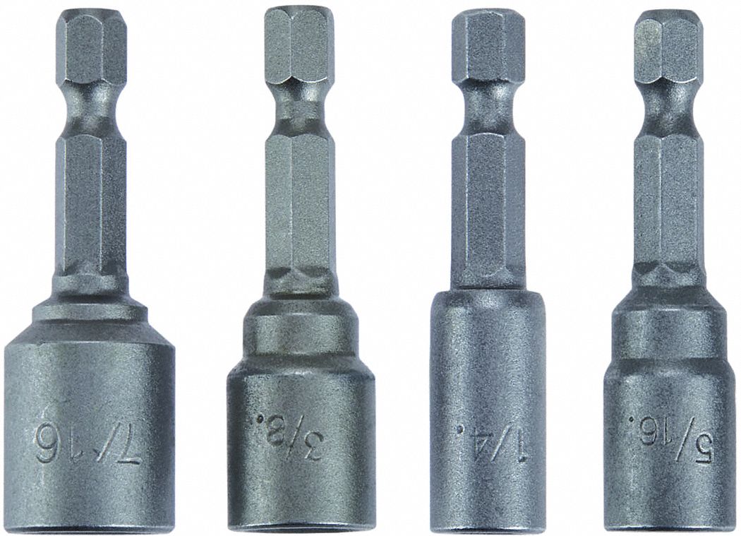IRWIN 1/4 in Hex, Nutsetter Set, 1 7/8 in Overall Length, PK 4 55KG61