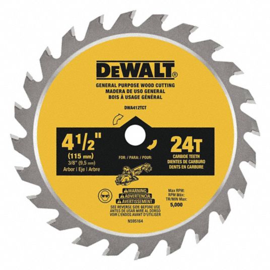 DEWALT Circular Saw Blade 4 1 2 in Blade Dia. 24 Teeth 4.5 in Cut Wd 3 8 in Arbor Size Ripping