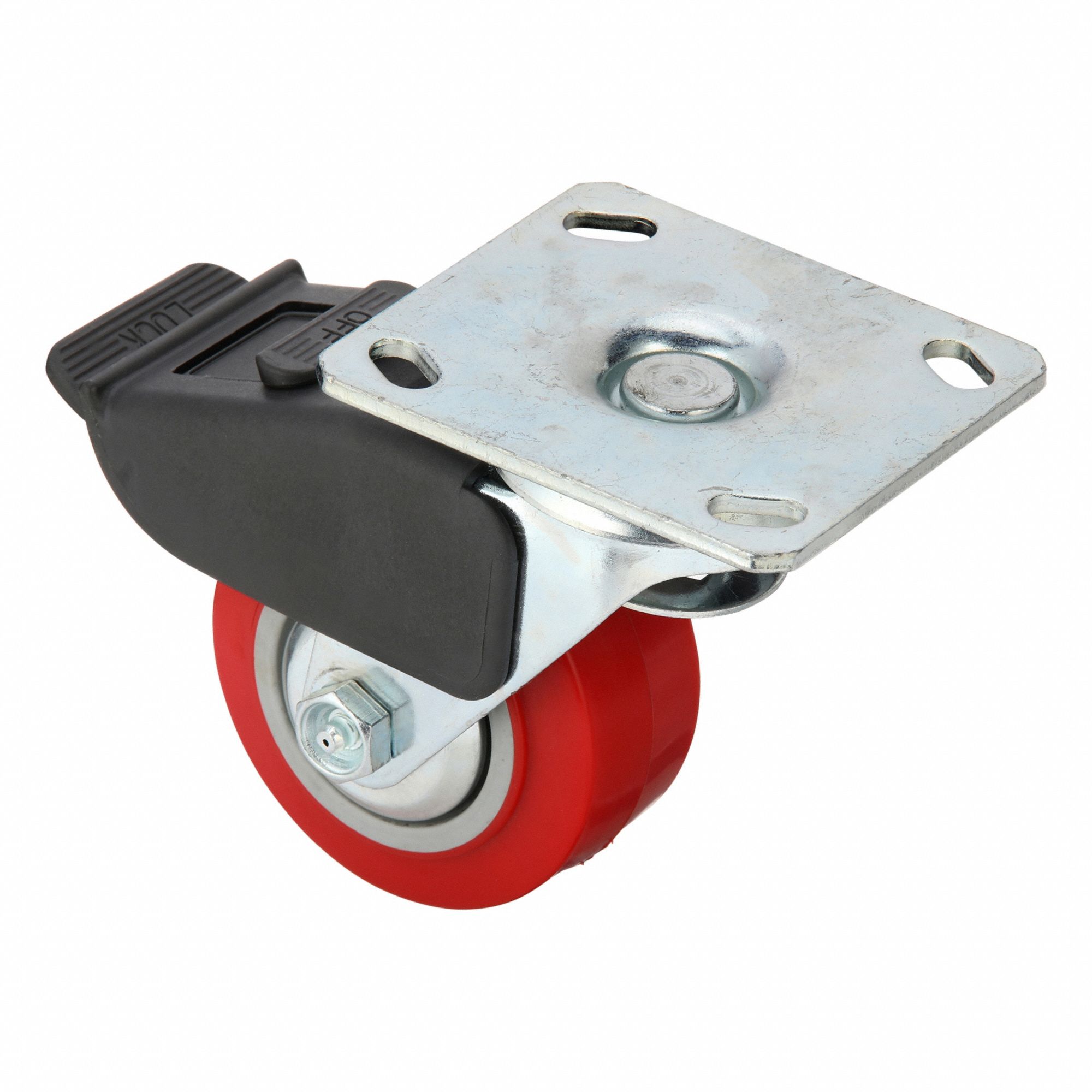 Plate Caster: Swivel, Polyurethane, 4 in Wheel Dia, 2 in Wheel Wd, Medium Duty