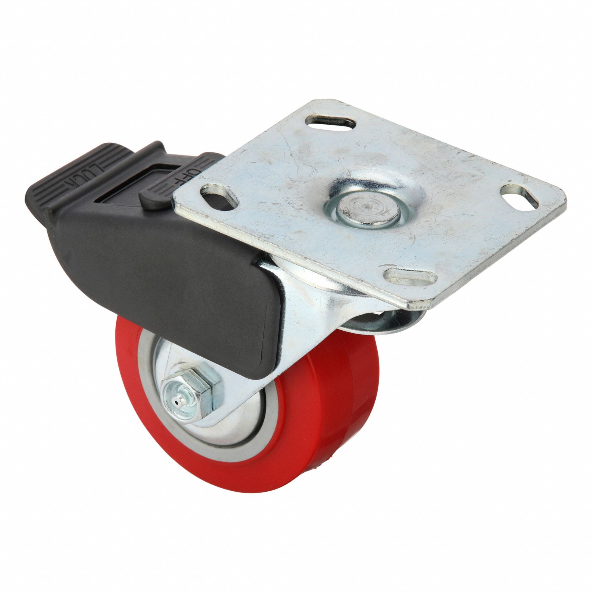 Plate Caster: Swivel, Polyurethane, 4 in Wheel Dia, 2 in Wheel Wd, Medium Duty