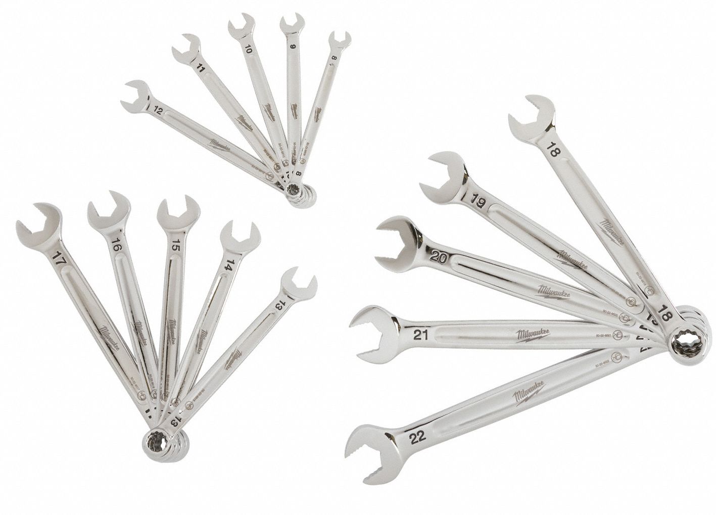 MILWAUKEE Combination Wrench Set Alloy Steel, Chrome, 15 Tools, 8 mm