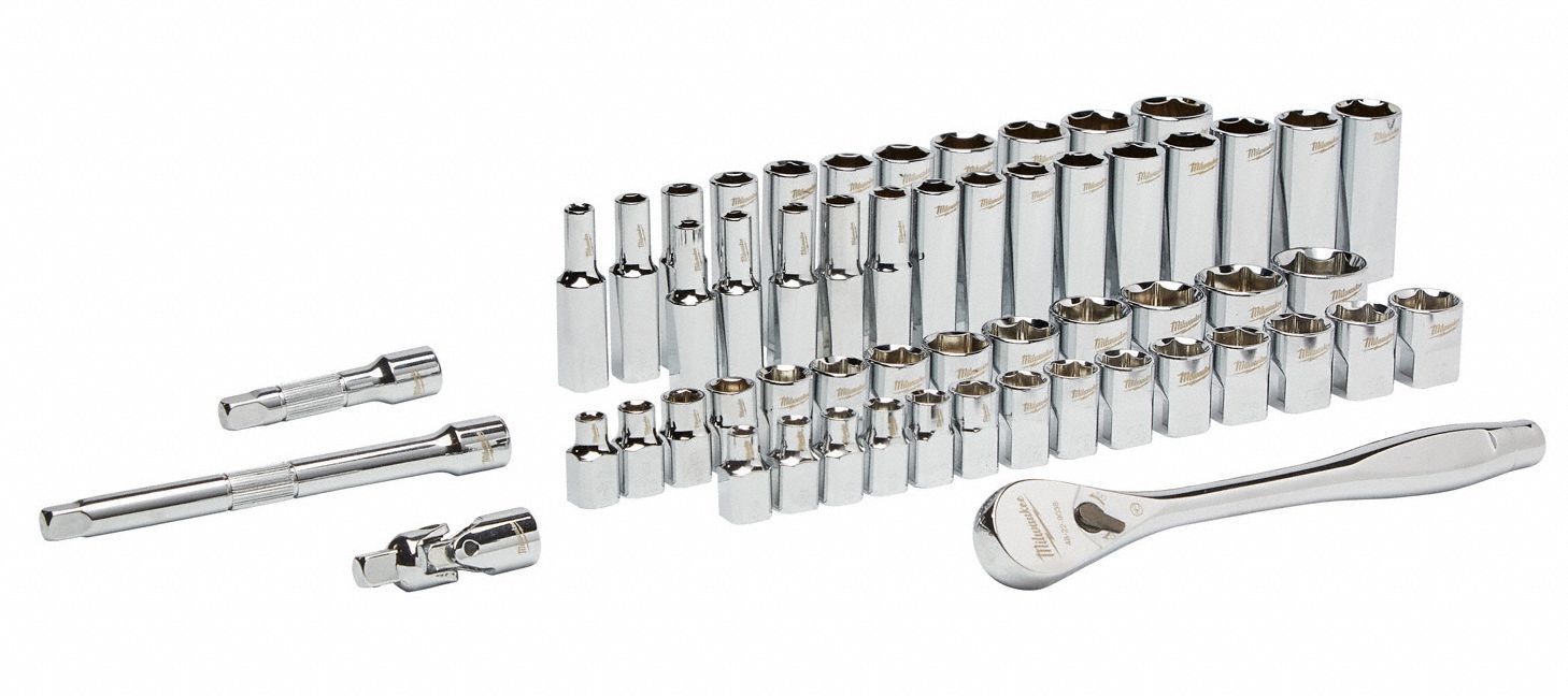 MILWAUKEE Socket Wrench Set, Socket Size Range 1/4 in to 1 in, 6 mm to