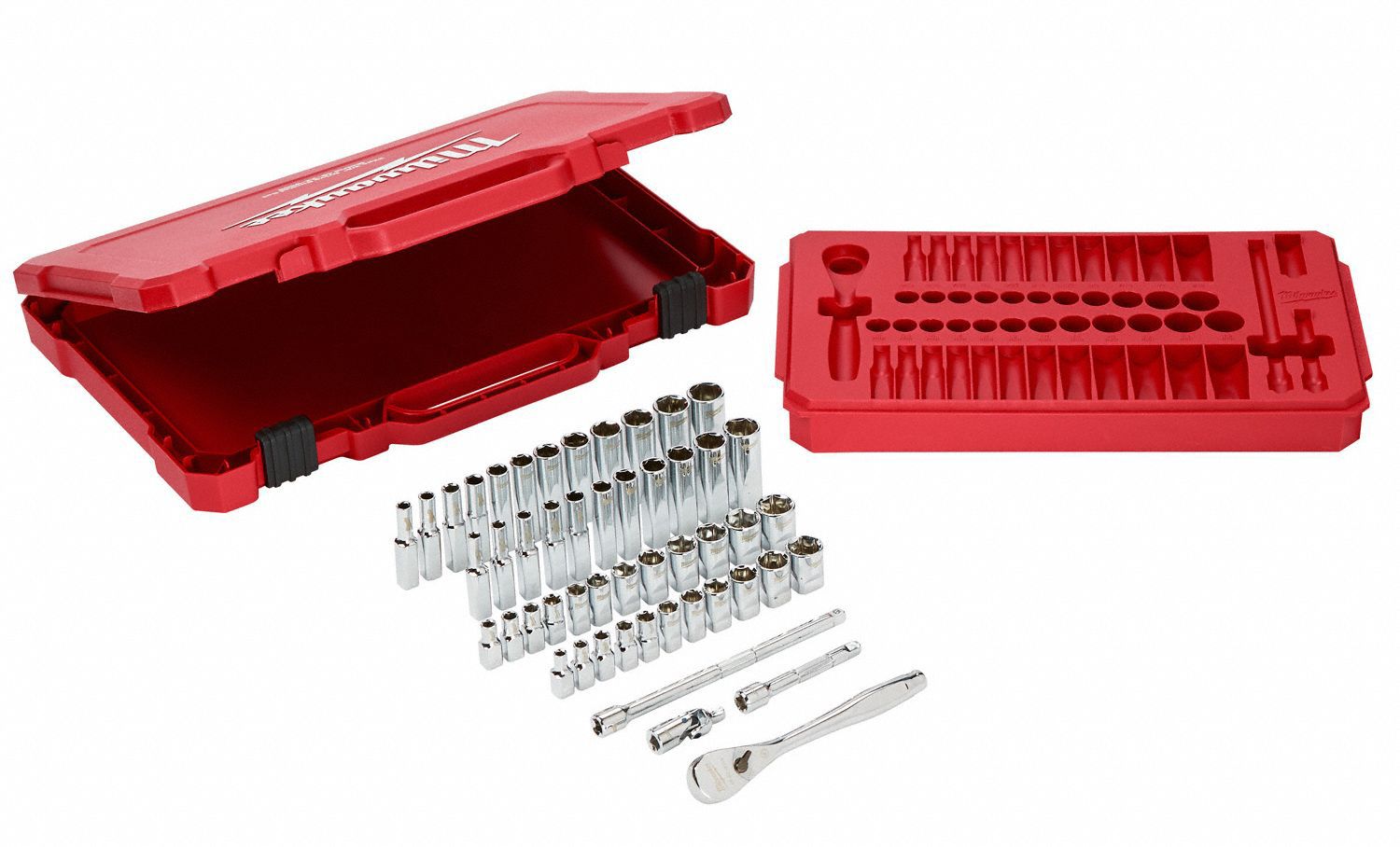 MILWAUKEE Socket Wrench Set 1/4 in Drive Size, 50 Pieces, (25) 6Point