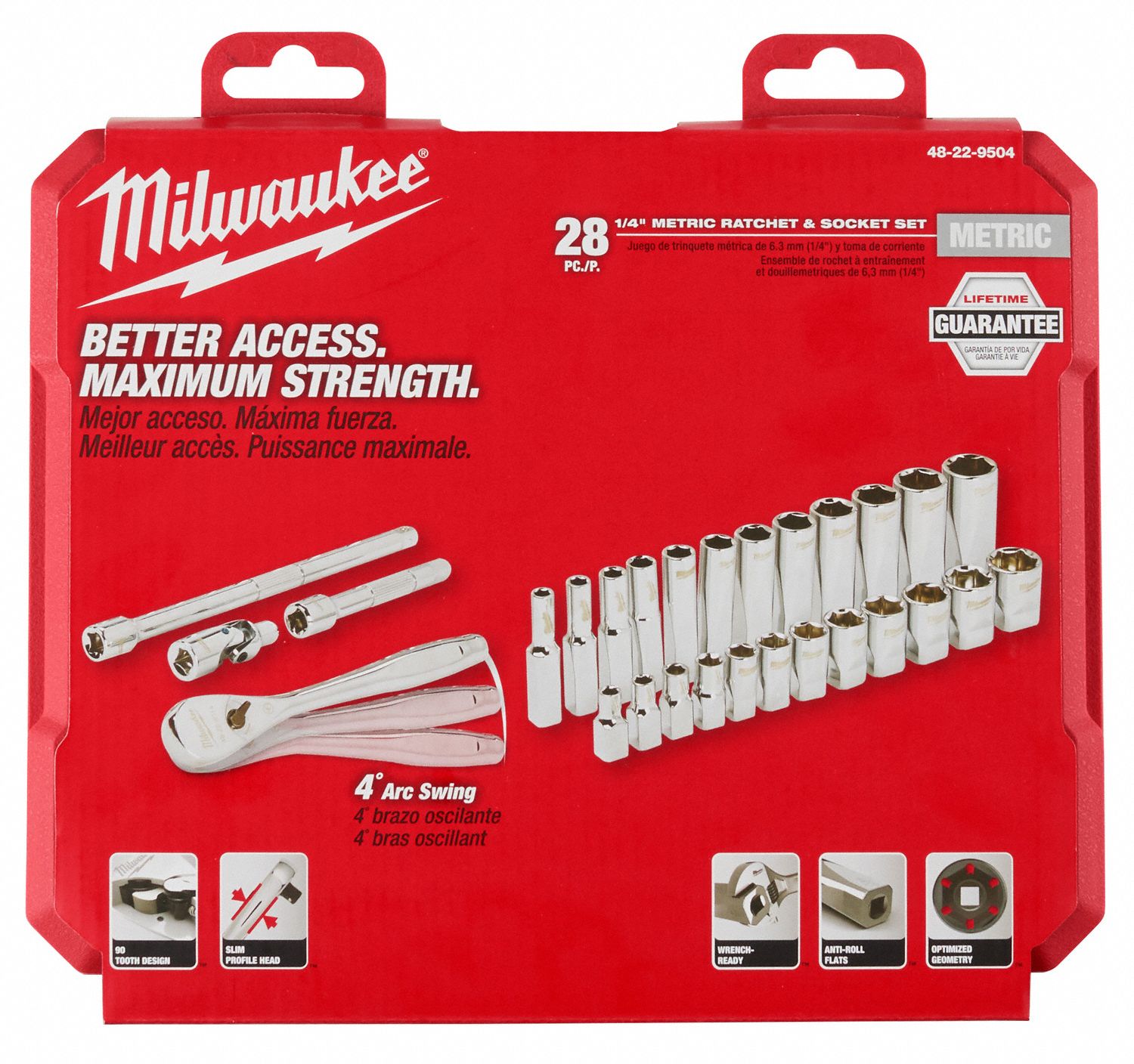 MILWAUKEE Socket Wrench Set, Socket Size Range 5 mm to 15 mm, Drive