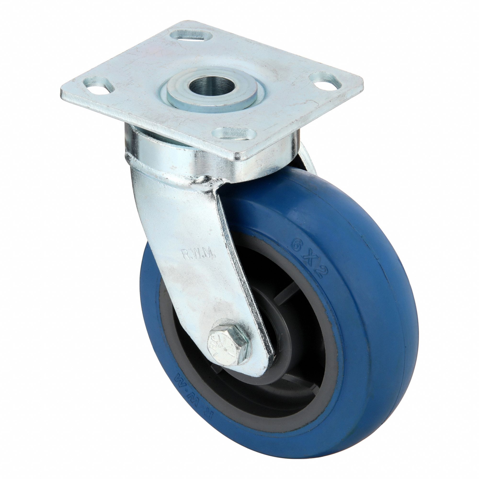 Plate Caster: Swivel, No Brake, Rubber, 6 in Wheel Dia., 2 in Wheel Wd, 6 1/2 in Mounting Ht