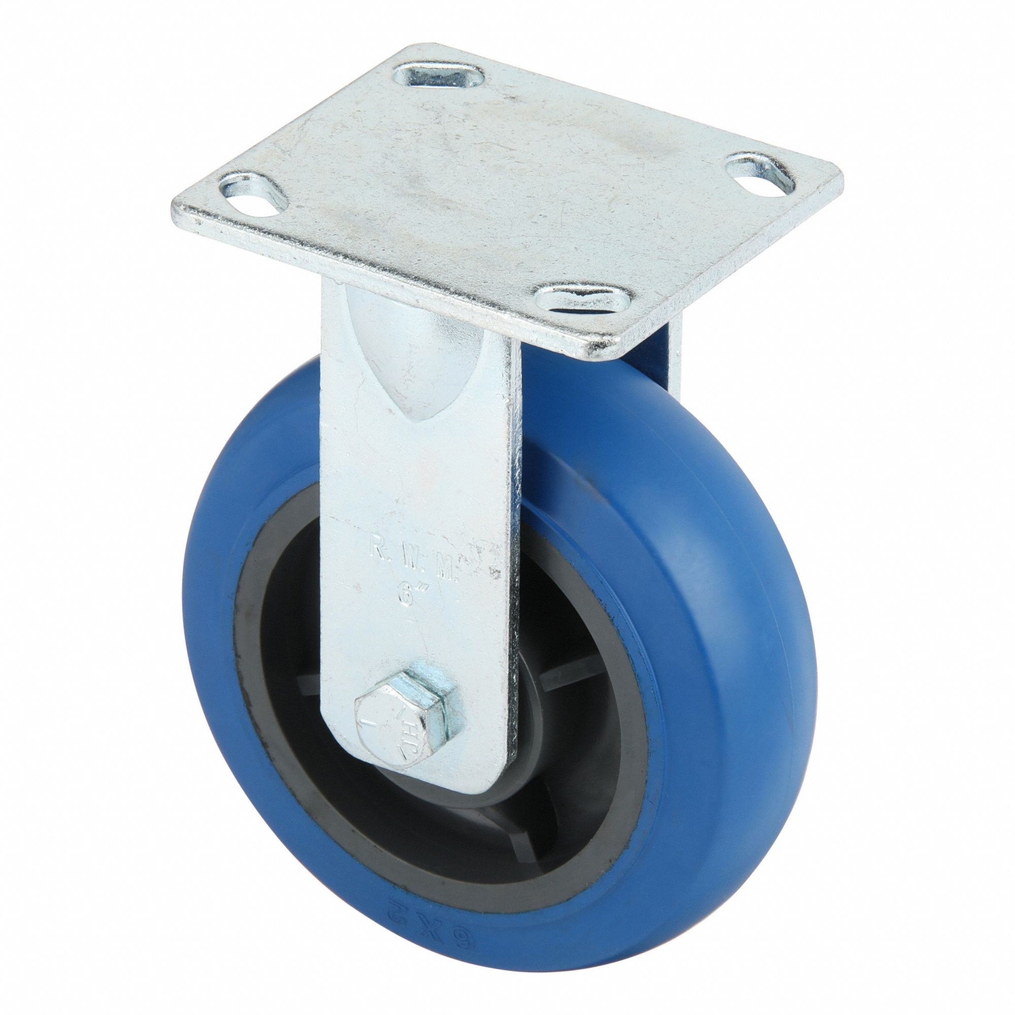 Plate Caster: Rigid, No Brake, Rubber, 6 in Wheel Dia., 2 in Wheel Wd, 6 1/2 in Mounting Ht
