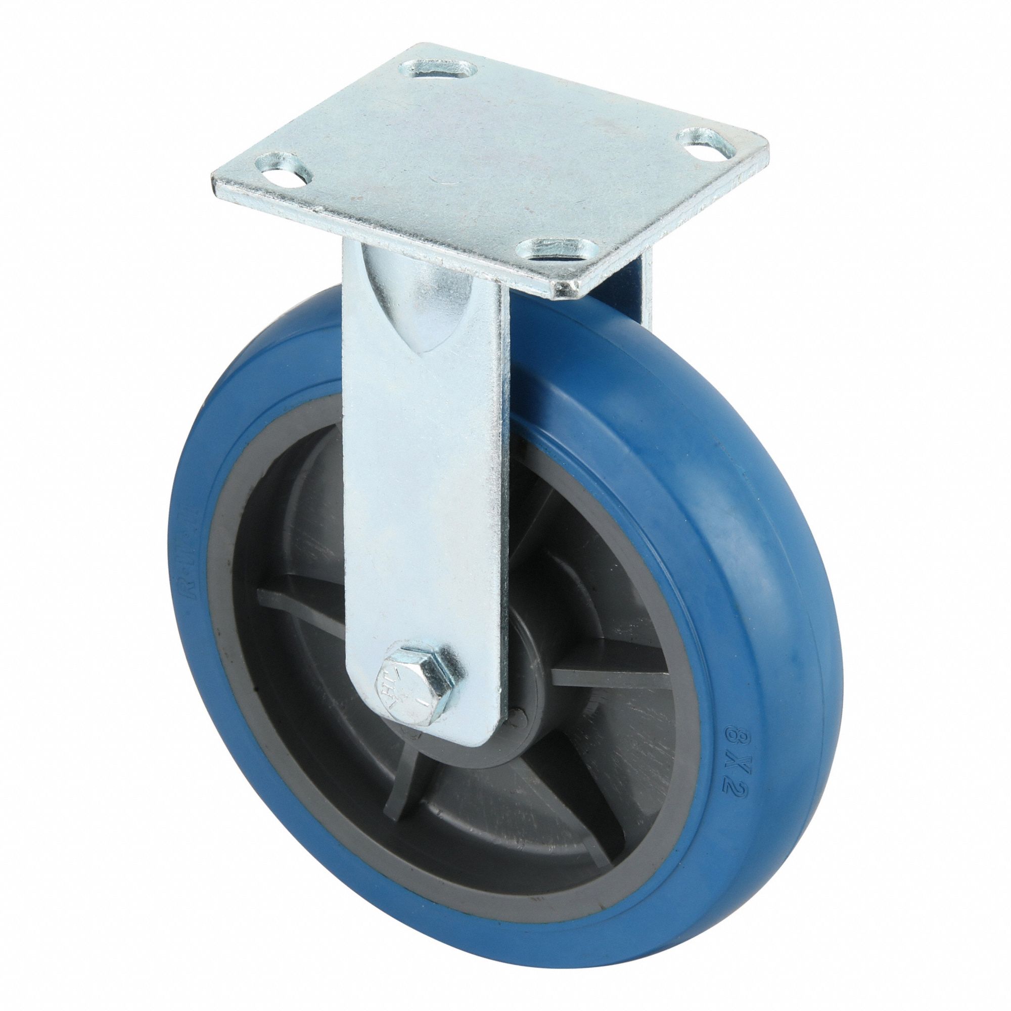 Plate Caster: Rigid, No Brake, Rubber, 8 in Wheel Dia., 2 in Wheel Wd, 9 1/2 in Mounting Ht