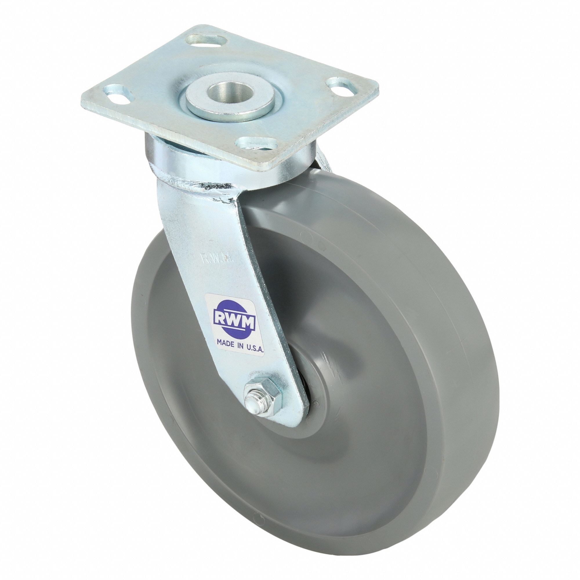 Plate Caster: Swivel, No Brake, Nylon, 8 in Wheel Dia., 2 in Wheel Wd, 9 1/2 in Mounting Ht