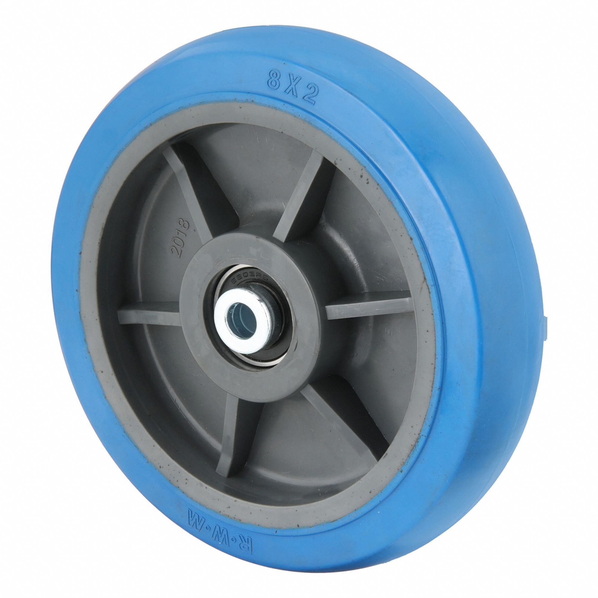 Caster Wheel: 8 in Wheel Dia., 2 in Wheel Wd, Rubber, 700 lb Load Rating, Nylon, Std