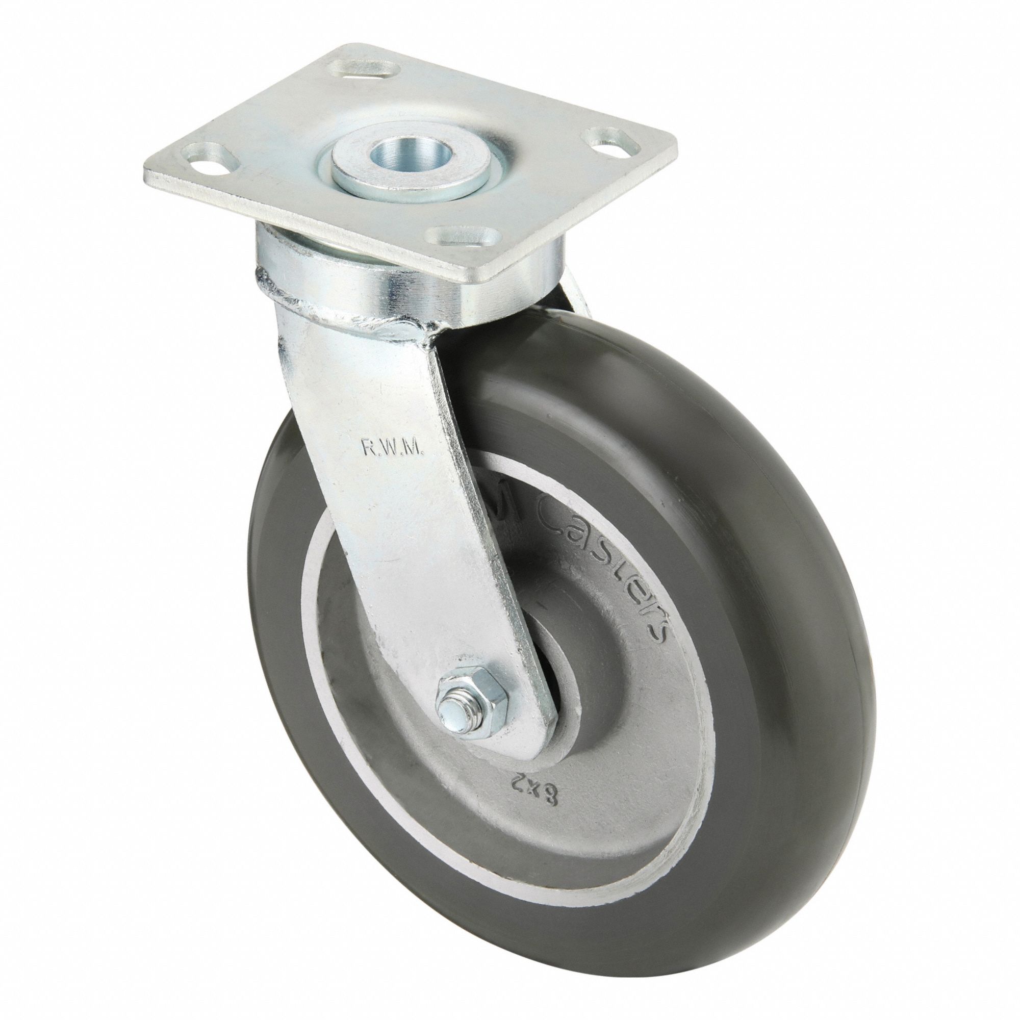 Plate Caster: Swivel, No Brake, Polyurethane, 8 in Wheel Dia., 2 in Wheel Wd, Ball, Medium Duty
