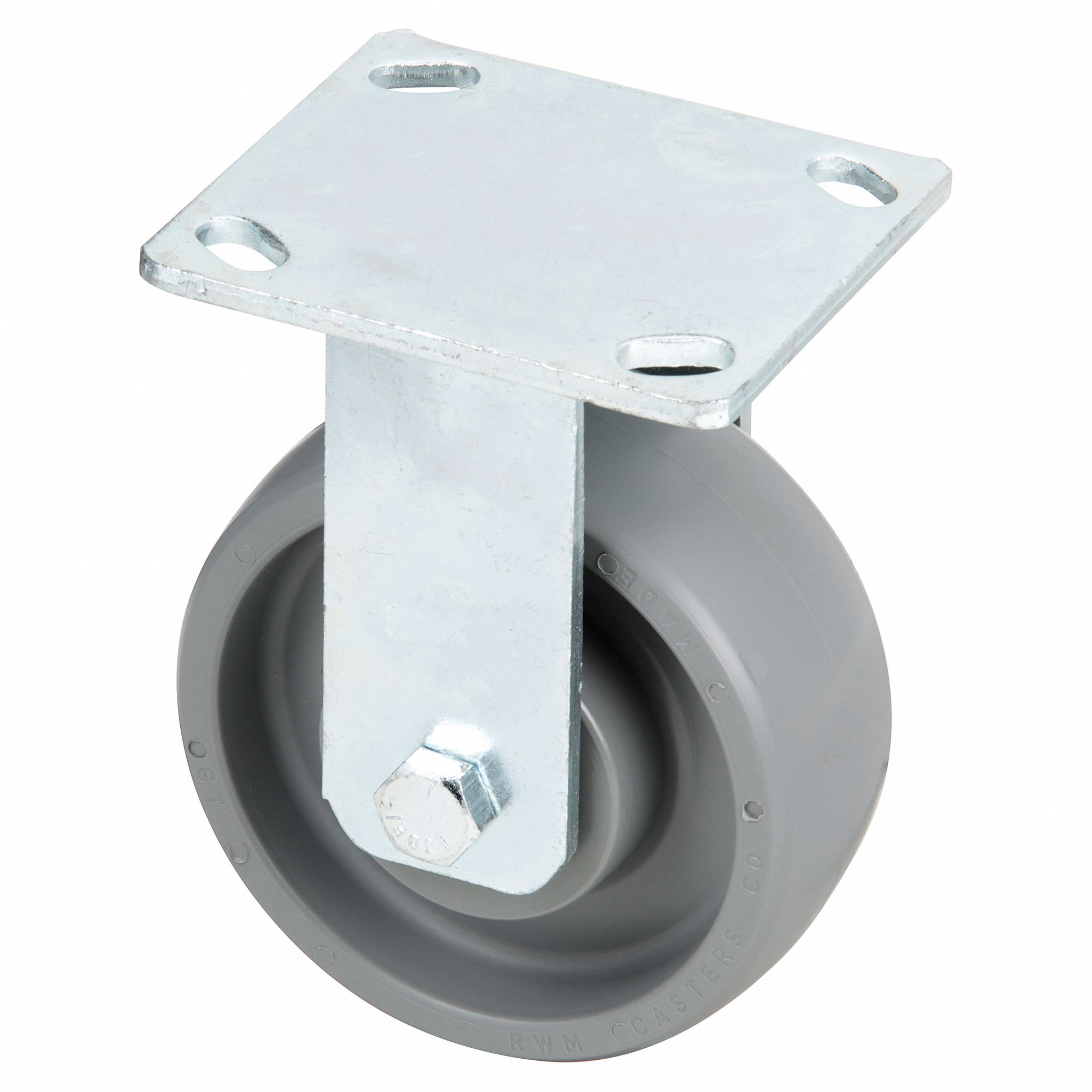 Plate Caster: Rigid, No Brake, Nylon, 5 in Wheel Dia., 2 in Wheel Wd, 6 1/2 in Mounting Ht, Ball