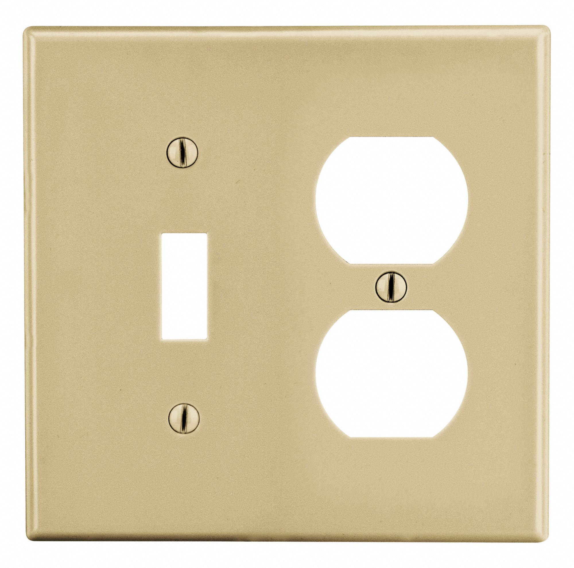Toggle Switch/Duplex Receptacle Wall Plate: Combo, Plastic, Ivory, 1 Outlet Openings, Gen Purpose