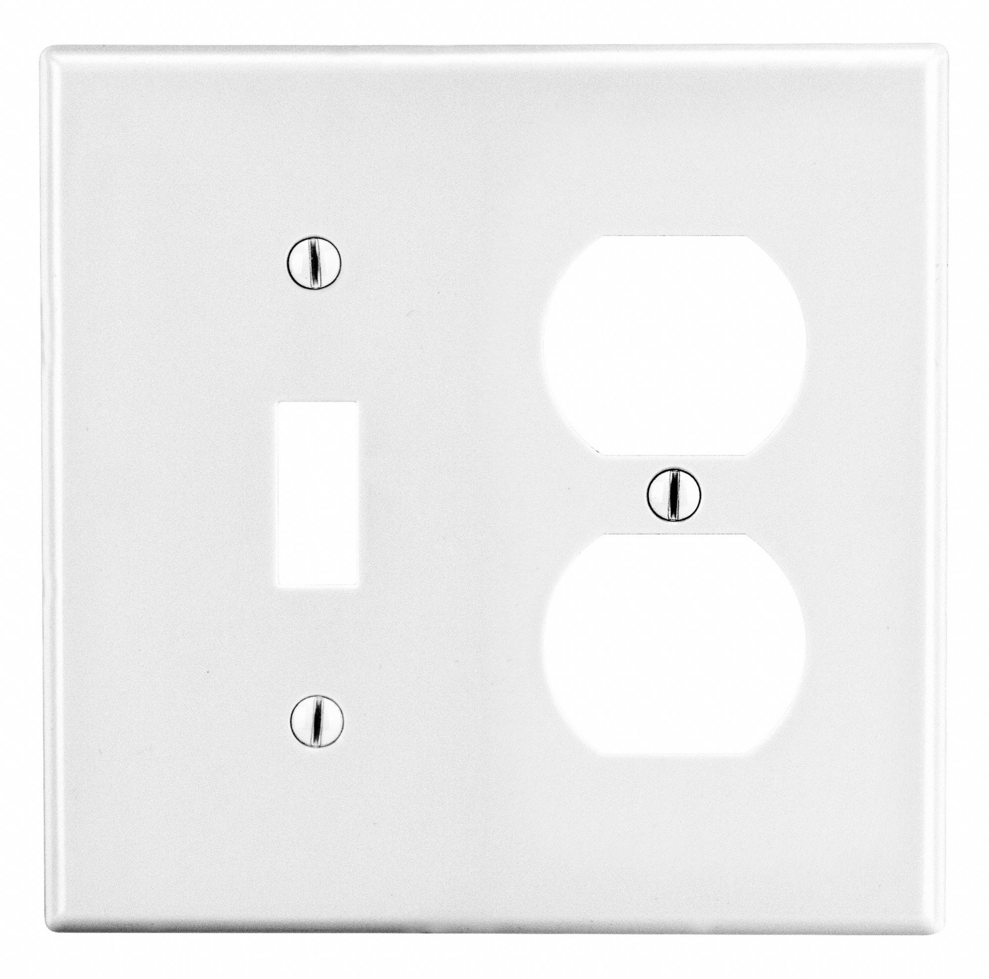 Toggle Switch/Duplex Receptacle Wall Plate: Combo, Plastic, White, 1 Outlet Openings, Gen Purpose