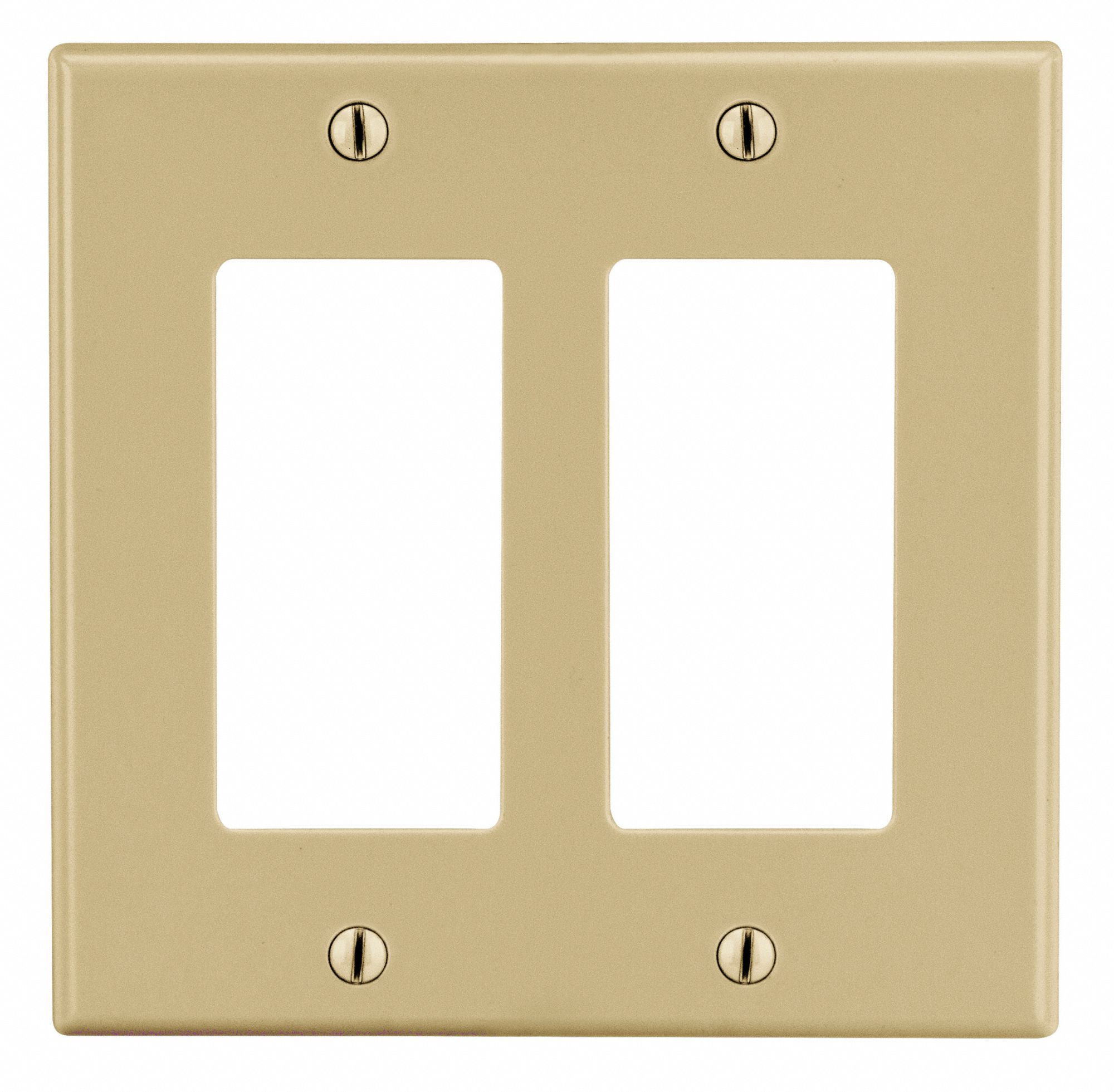 Rocker Wall Plate: Decorator-Rocker, Plastic, Ivory, 2 Outlet Openings, 2 Switch Openings