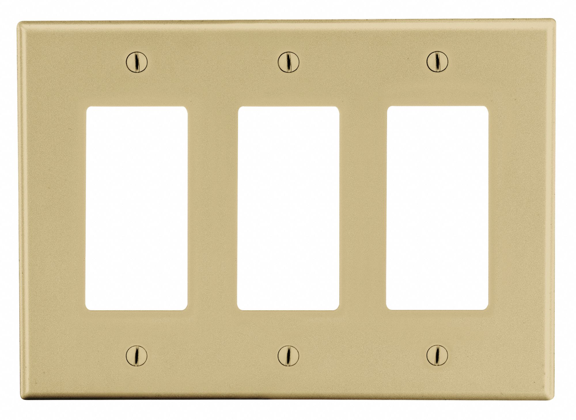 Rocker Wall Plate: Decorator-Rocker, Plastic, Ivory, 3 Outlet Openings, 3 Switch Openings