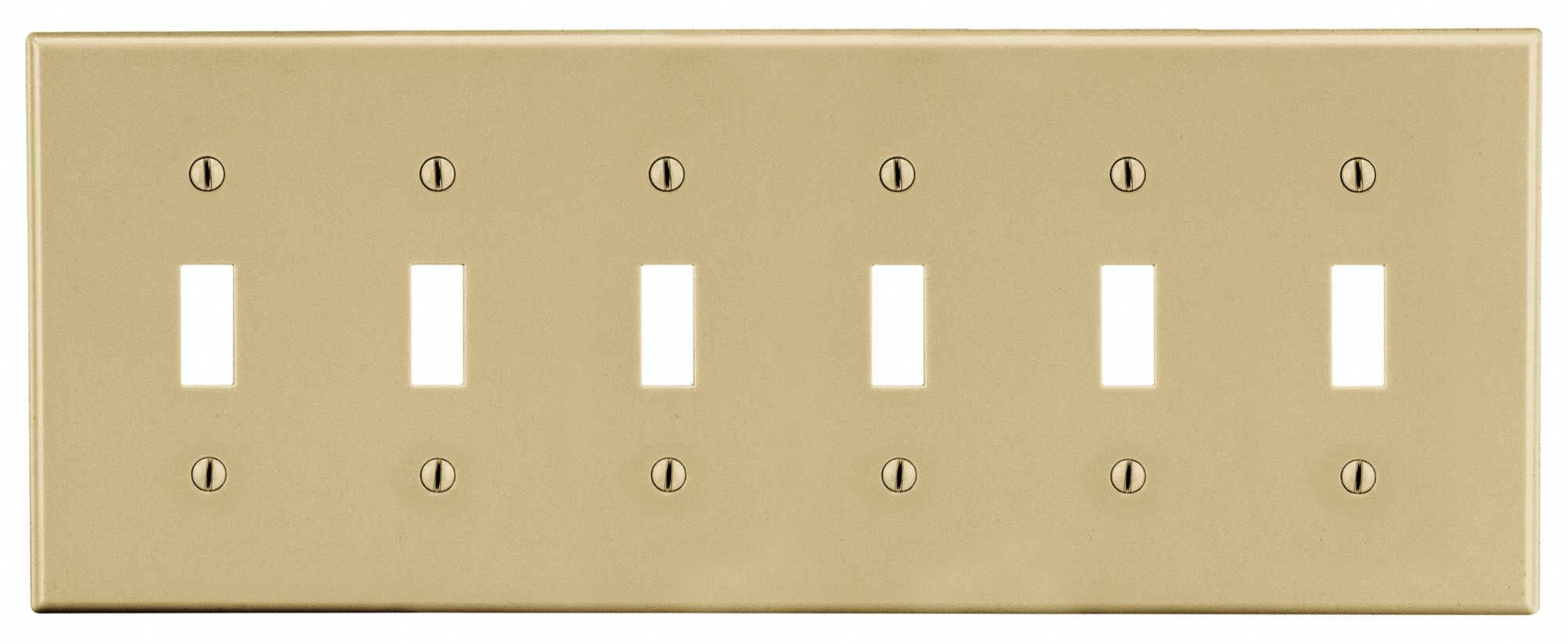 Toggle Switch Wall Plate: Toggle, Plastic, Ivory, 0 Outlet Openings, 6 Switch Openings, Gen Purpose