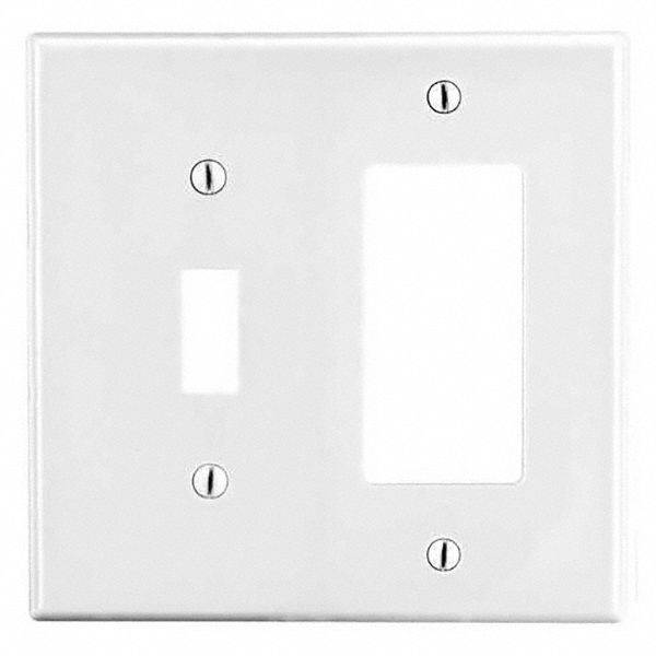 Toggle Switch/Rocker Wall Plate: Toggle, Plastic, White, 1 Outlet Openings, 2 Switch Openings