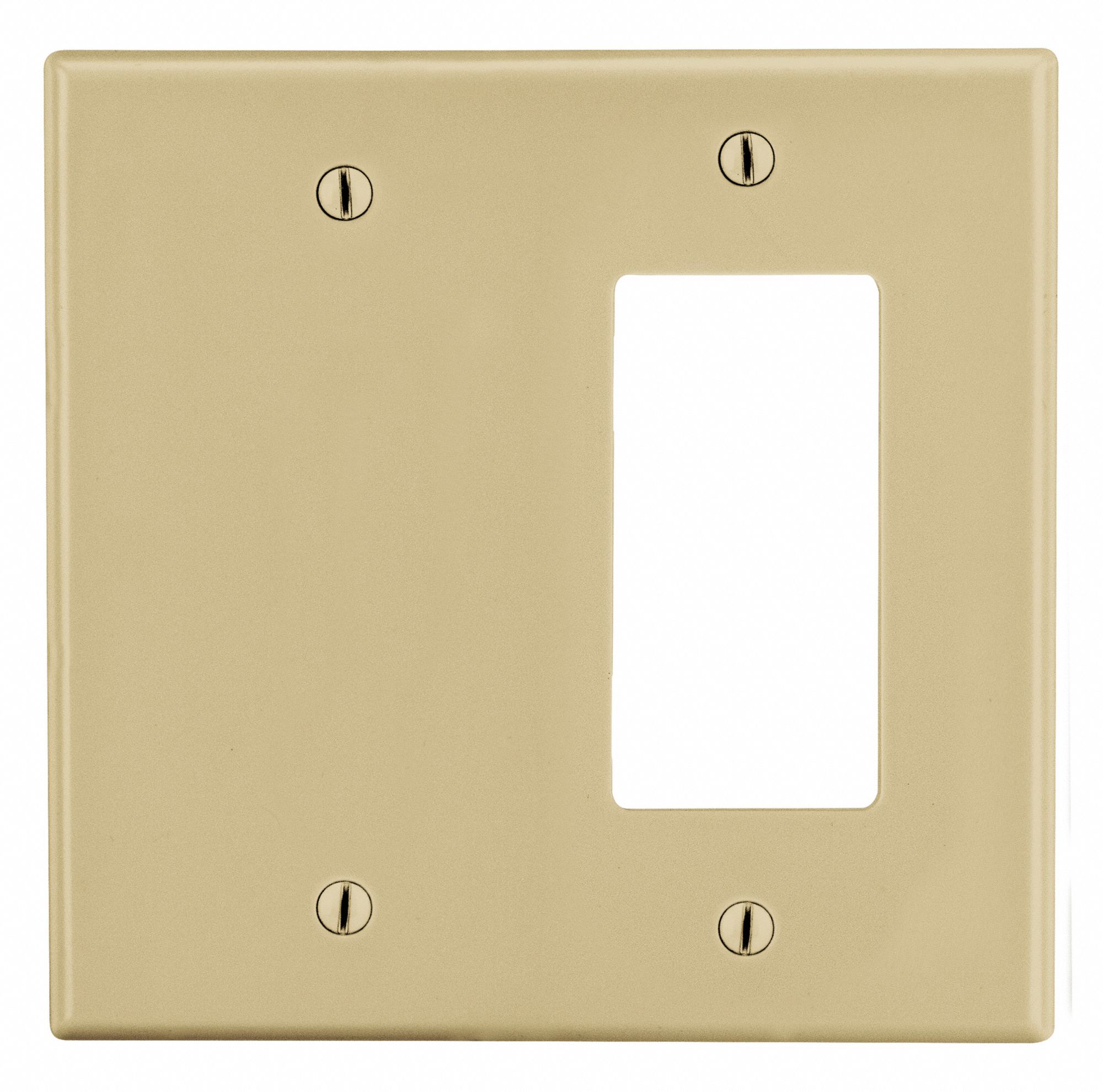 Duplex/Decorator Blank Wall Plate: Decorator-Rocker, Plastic, Ivory, 1 Outlet Openings, Gen Purpose