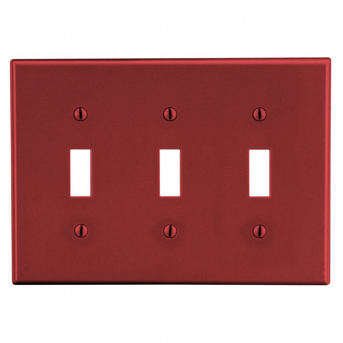 Toggle Switch Wall Plate: Toggle, Plastic, Red, 0 Outlet Openings, 3 Switch Openings, Gen Purpose