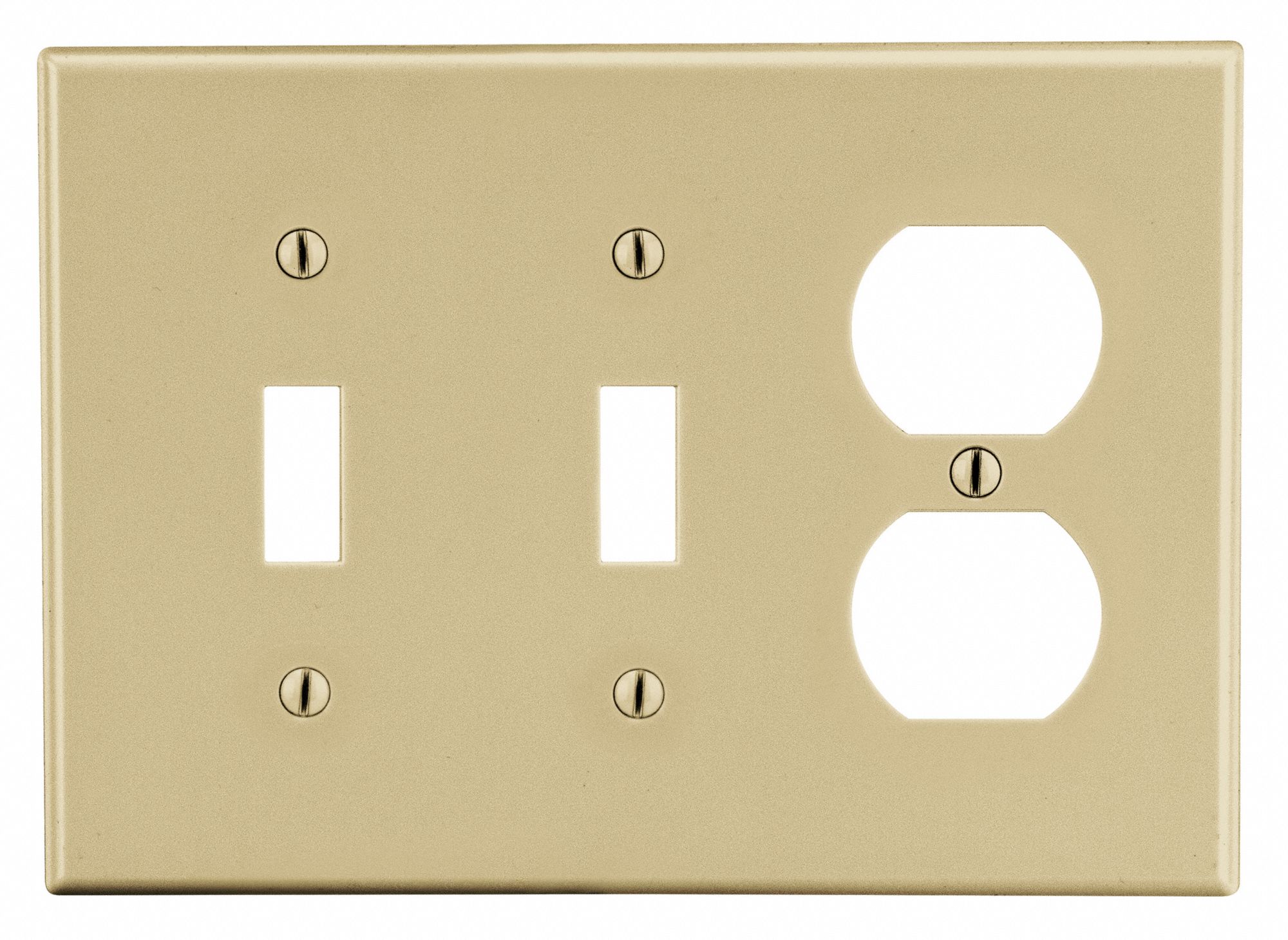 Duplex Receptacle Wall Plate: Combo, Plastic, Ivory, 1 Outlet Openings, 2 Switch Openings