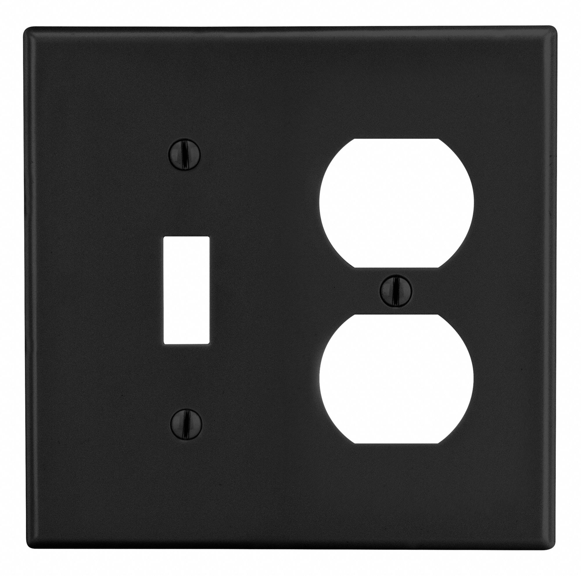Duplex Receptacle Wall Plate: Duplex Outlet, Plastic, Black, 1 Outlet Openings, 1 Switch Openings
