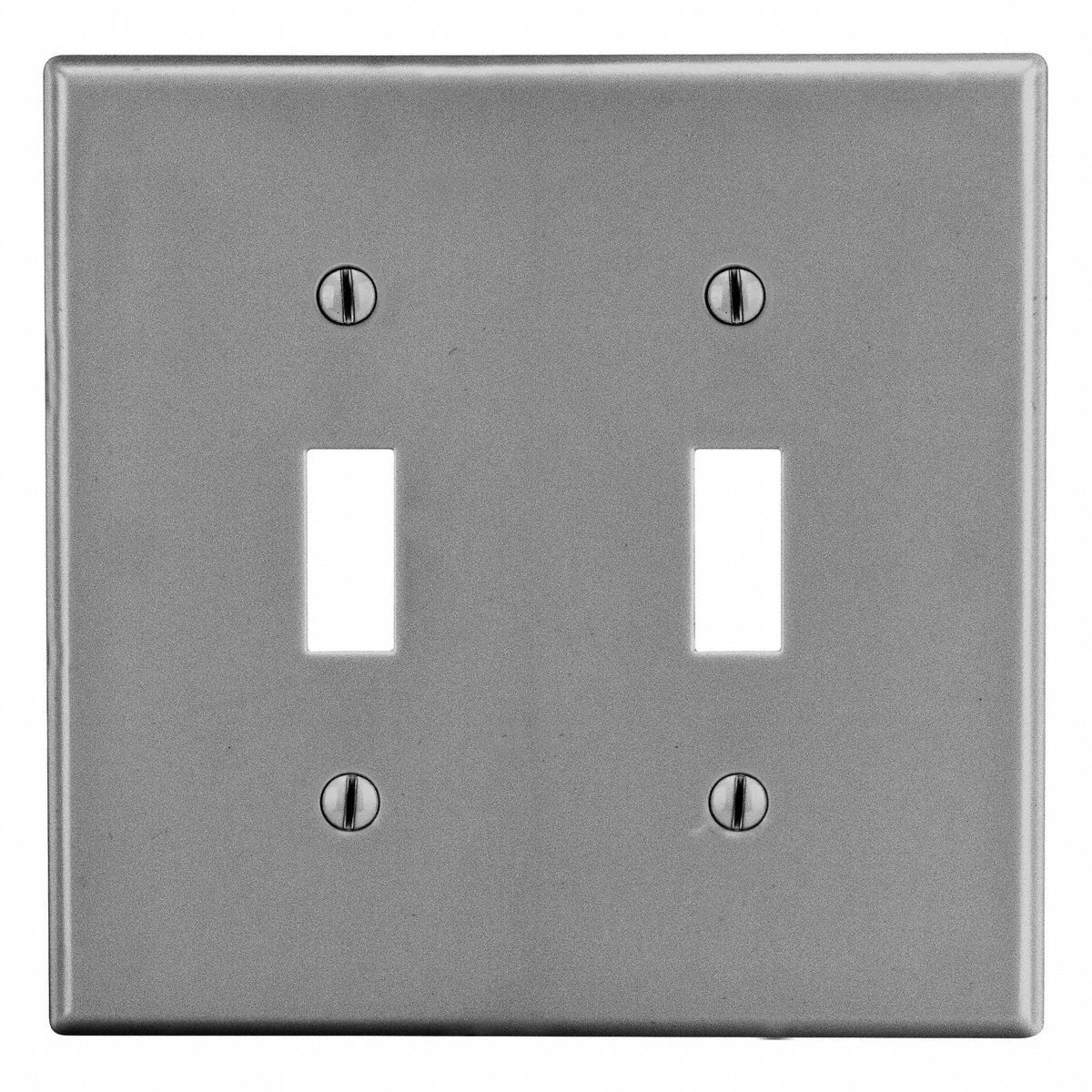 Toggle Switch Wall Plate: Toggle, Plastic, Graphite, 0 Outlet Openings, 2 Switch Openings