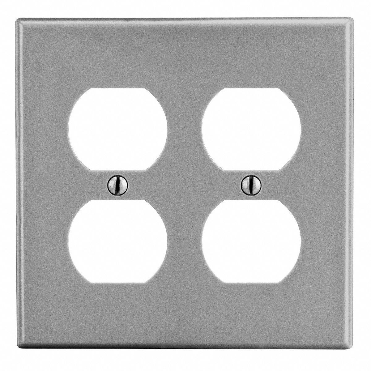 Duplex Receptacle Wall Plate: Duplex Outlet, Plastic, Graphite, 2 Outlet Openings, 0 Switch Openings