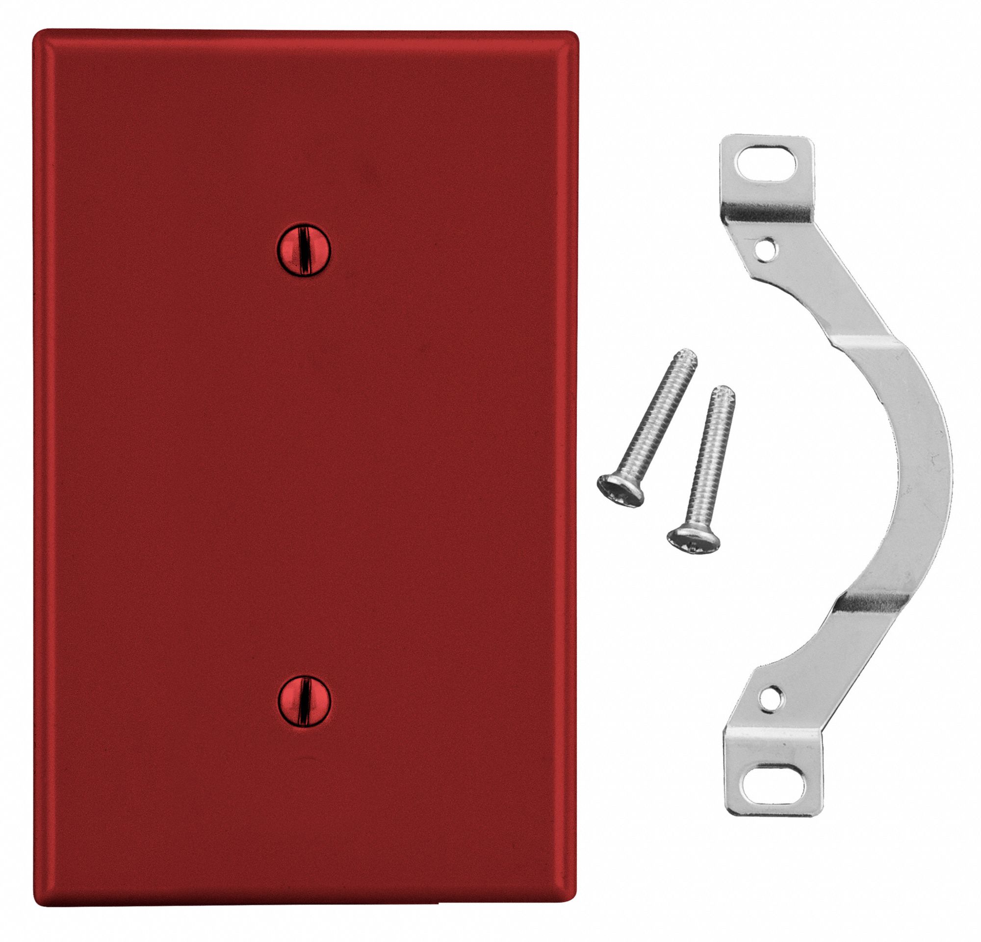 Blank Strap Mount Wall Plate: Blank, Plastic, Red, 0 Outlet Openings, 0 Switch Openings, Gen Purpose
