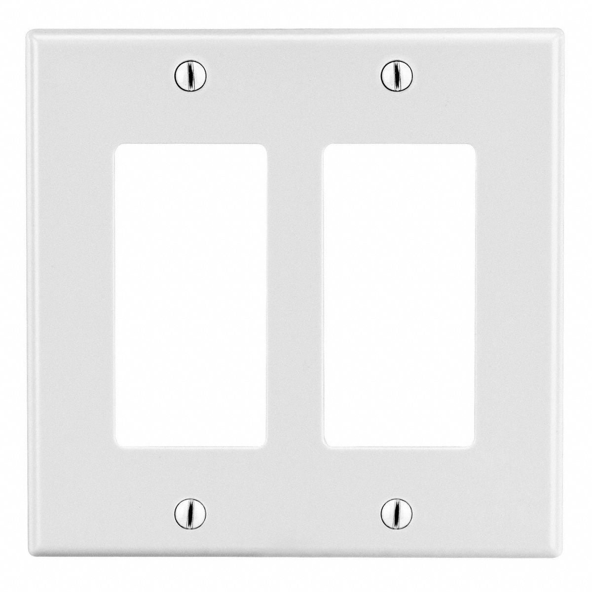 Rocker Wall Plate: Decorator-Rocker, Plastic, White, 2 Outlet Openings, 2 Switch Openings