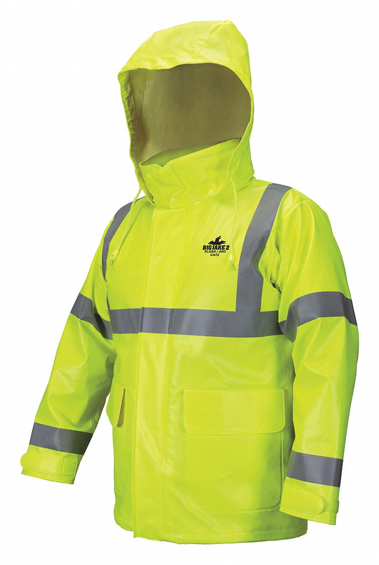 Mcr Safety Arc Flash Rain Jacket Ppe Category 2 High Visibility Yes Nomex R Pvc M Yellow Green 55kw94 Bj238jhm Grainger