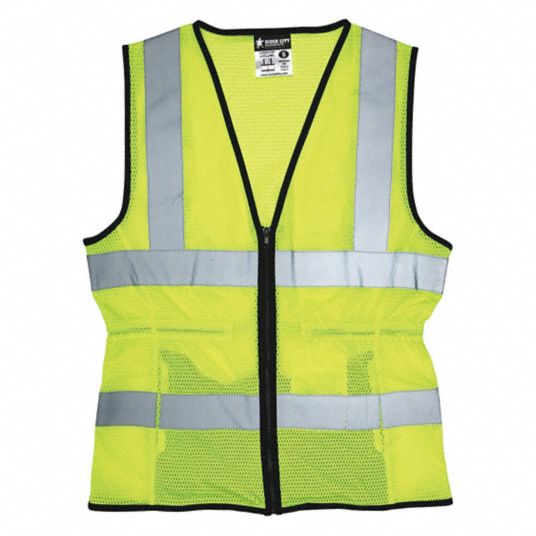 MCR SAFETY Yellow/Green, Silver, Safety Vest, Type R, Class 2, Zipper