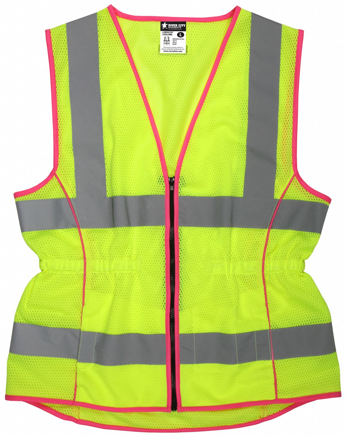 High-Visibility Vest: ANSI Class 2, U, 2XL, Lime, Mesh Polyester, Zipper, Double