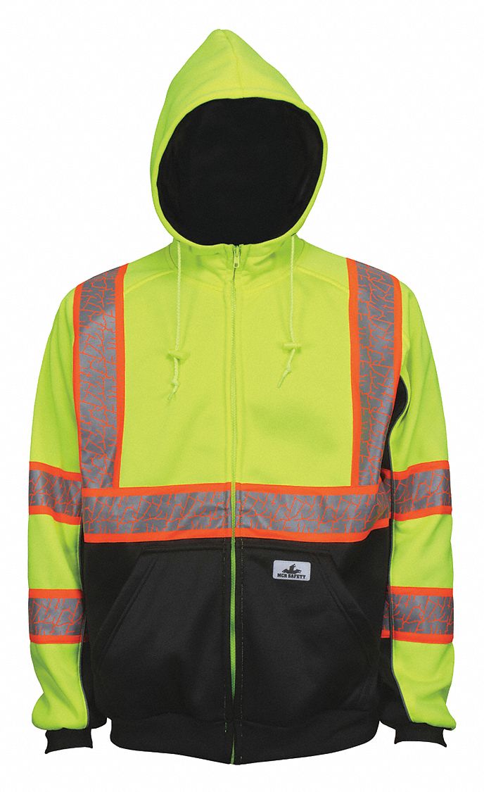 Hooded Sweatshirt, Lime, 2XL Sz