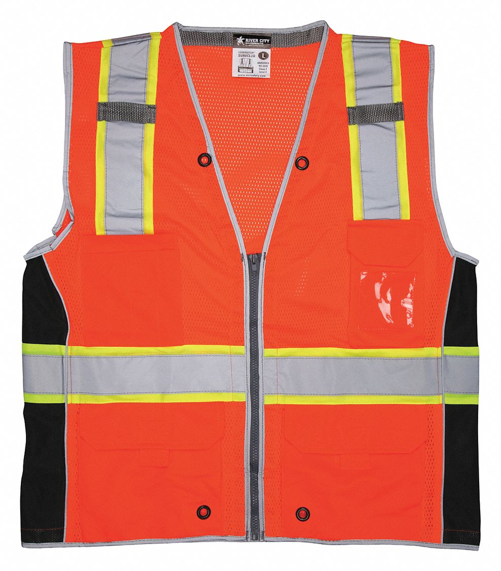 MCR SAFETY, ANSI Class 2, U, High Visibility Vest 55KX57SURVCL2OX3