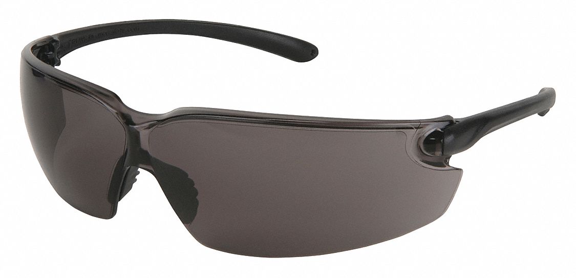 Safety Glasses: Gray Lens, Half-Frame, Scratch-Resistant, Dielectric, Gray Frame