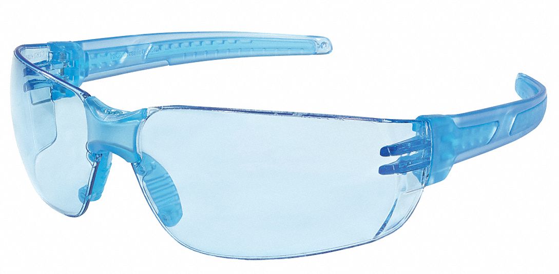 Safety Glasses: Light Blue Lens, Frameless, Anti-Fog, Light Blue Frame, HK2 Series