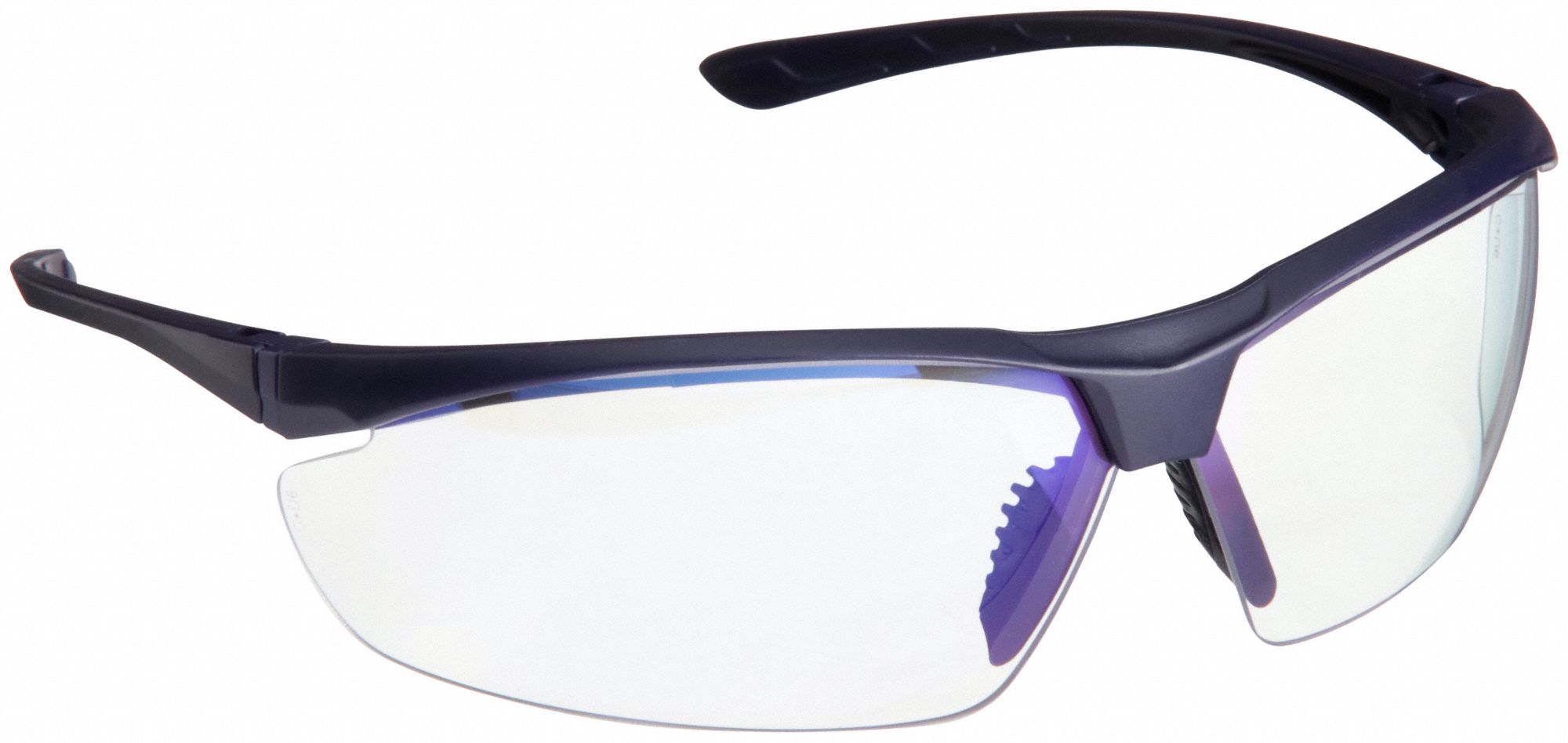 Safety Glasses: Clear Lens, Half-Frame, Scratch-Resistant, Blue Frame, VL2 Series