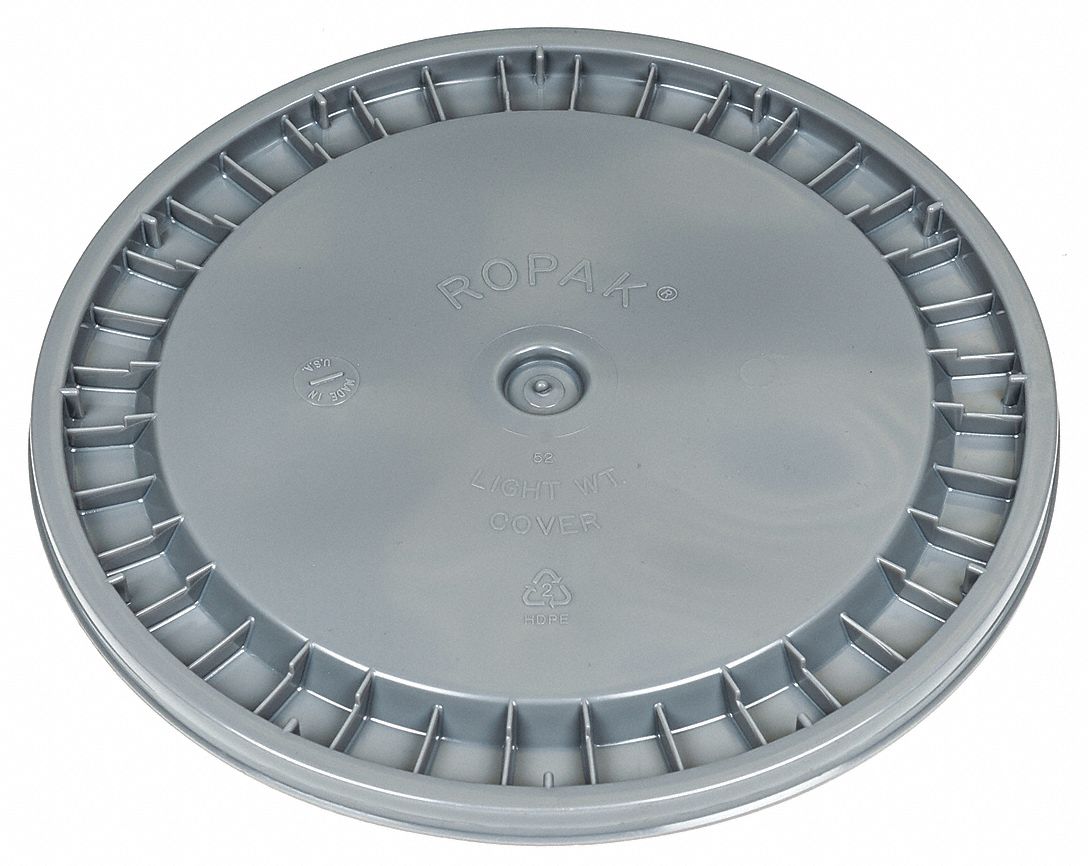 Plastic Pail Lid: Snap-On, 12 1/4 in Overall Dia, Gray, Plastic, FDA Compliant
