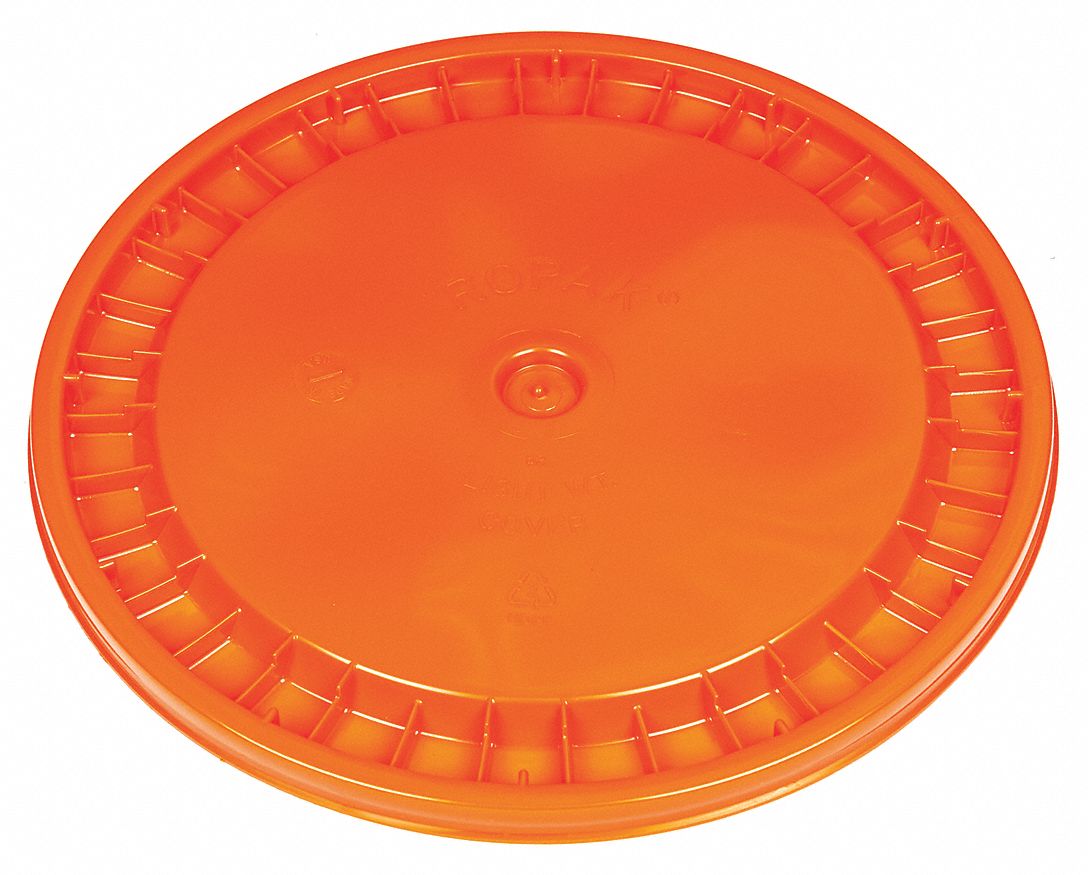 Plastic Pail Lid: Snap-On, 12 1/4 in Overall Dia, Orange, Plastic, FDA Compliant