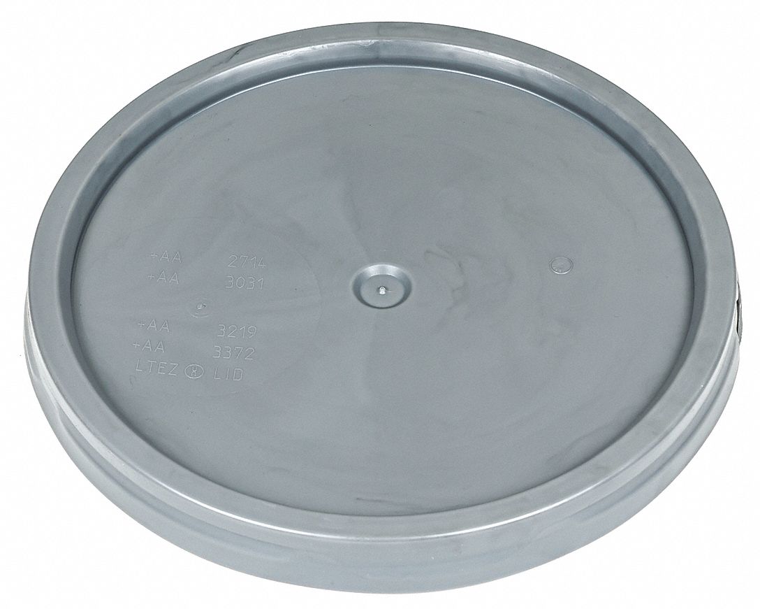 Plastic Pail Lid: Gasketed/Snap-On/Tear Tab, 12 1/4 in Overall Dia, Gray, Plastic