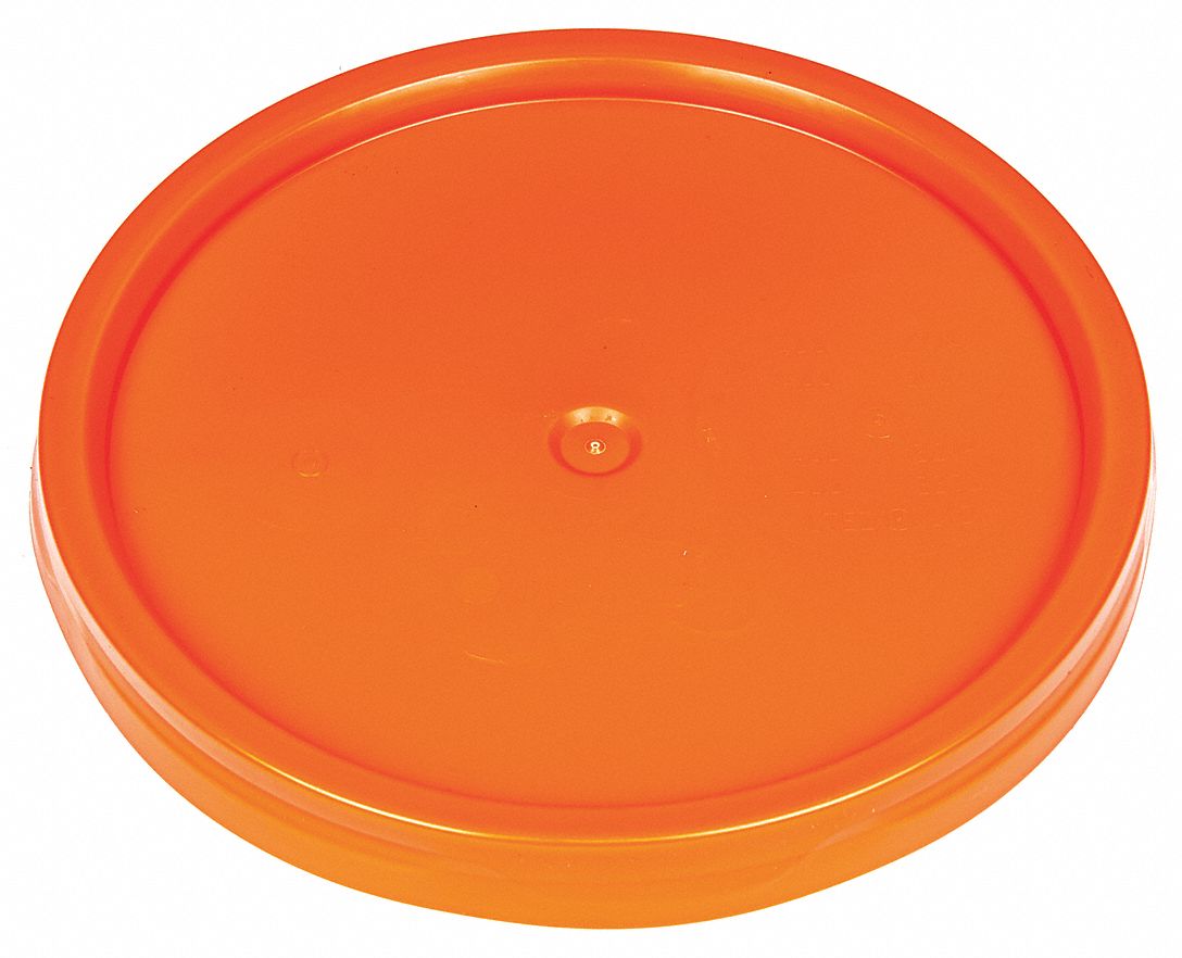 Plastic Pail Lid: Gasketed/Snap-On/Tear Tab, 12 1/4 in Overall Dia, Orange, Plastic