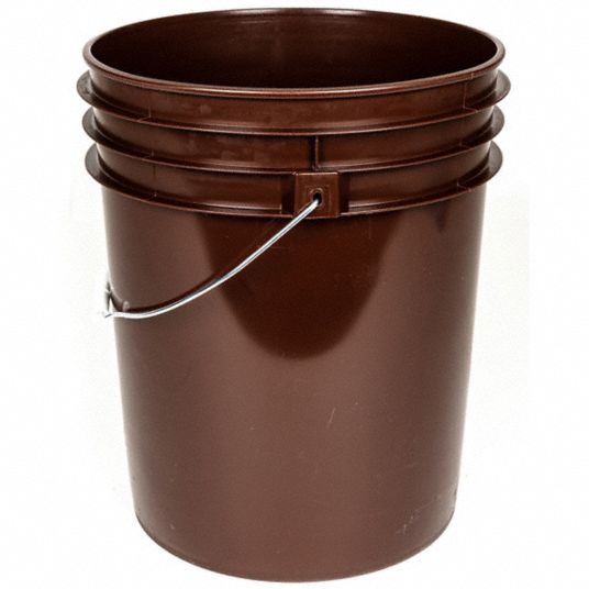 BASCO Plastic Pail: 5 gal, Plastic, 11 7/8 in, 14 7/8 in Overall Ht, Round,  Brown