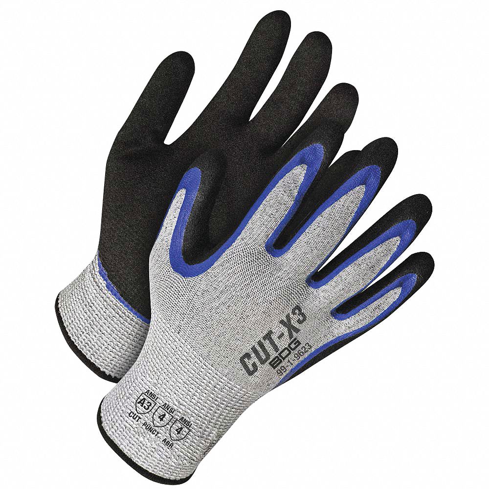 GLOVES, ANSI CUT LVL A5/PUNCTURE LVL 3/ABRASION LVL 3, M/8, 10 1/2 IN L, GREY, NITRILE/PUR, PR