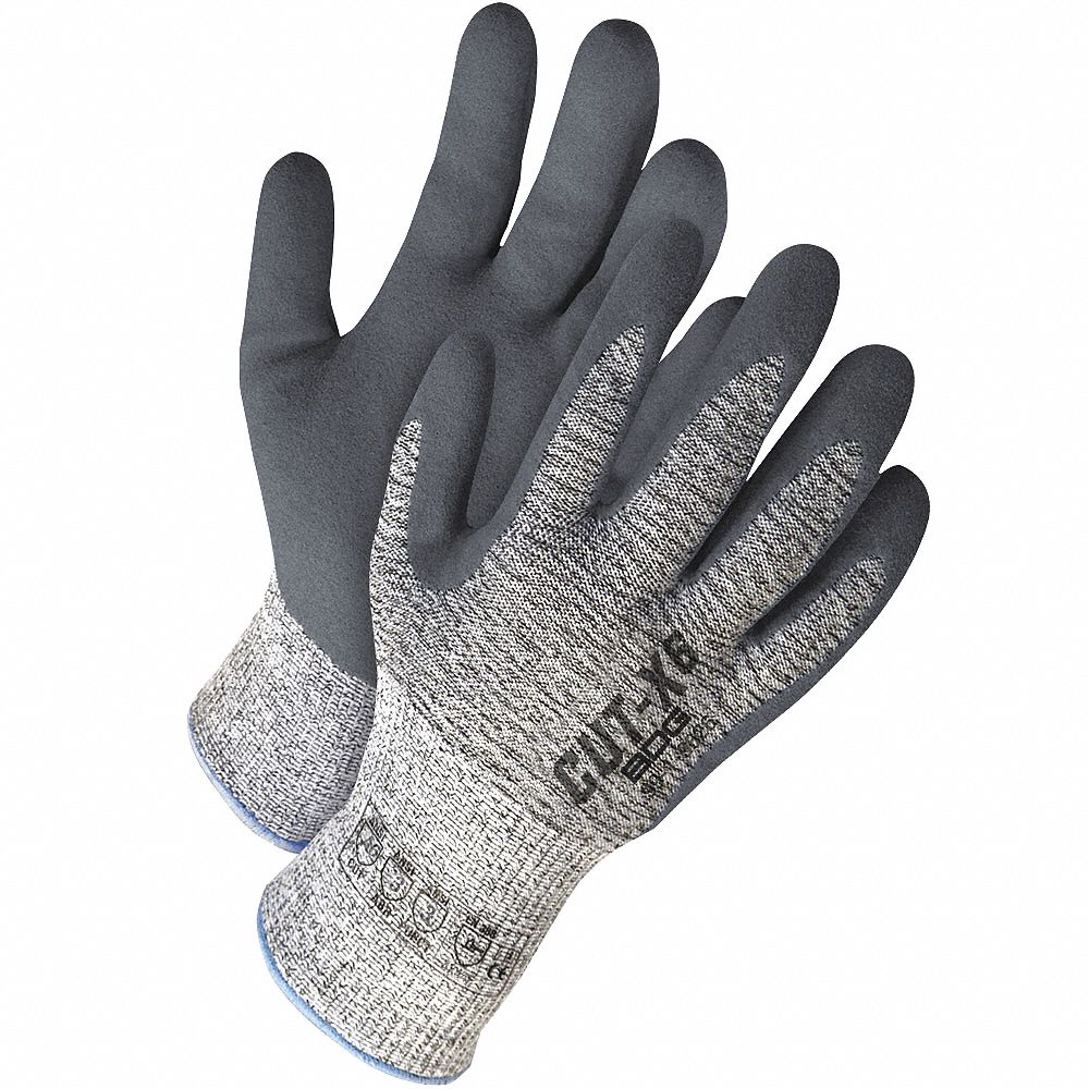 GLOVES, ANSI CUT LVL A6/PUNCTURE LVL 3/ABRASION LVL 3, LG/9, 10 1/2 IN L, GREY, NITRILE/PUR, PR