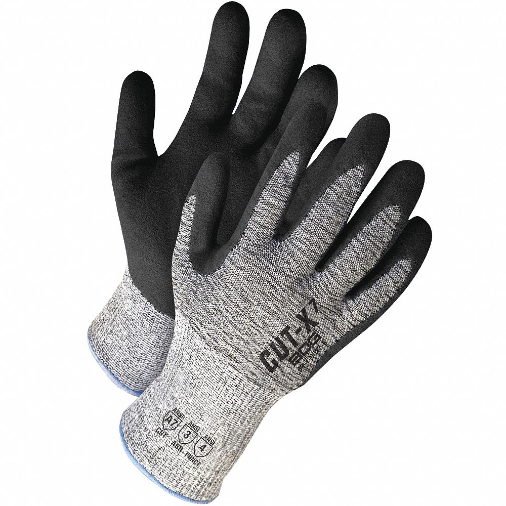 GLOVES, ANSI CUT LVL A7/PUNCTURE LVL 3/ABRASION LVL 3, 9/LG, 10 1/2 IN L, GREY, NITRILE/PUR, PR