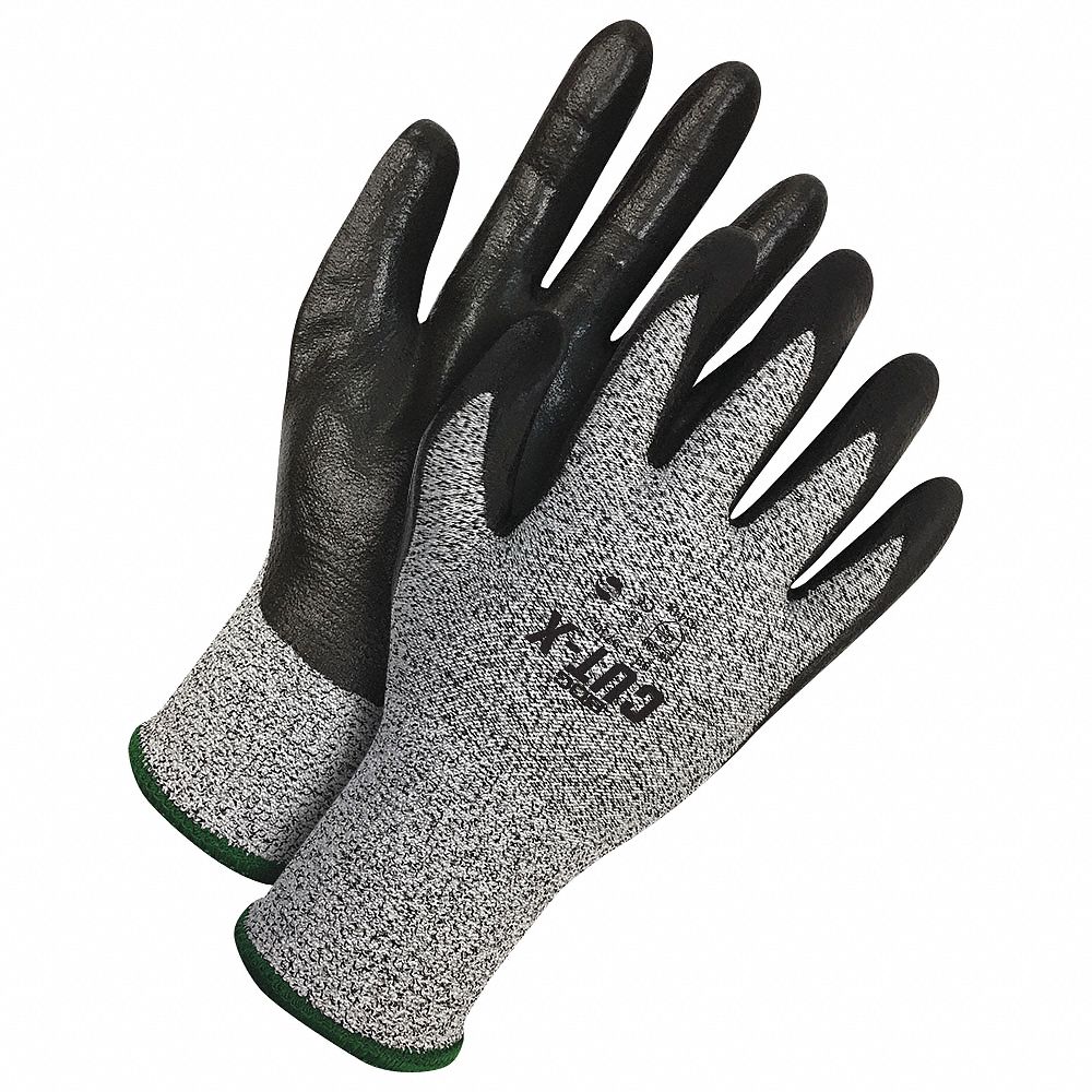 SMLS KNIT GLOVE, ANSI CUT LVL 2, SIZE 11, 13 GA, SYNTH FIBRE/FIBREGLASS W BI-POLYMER PALM, PR