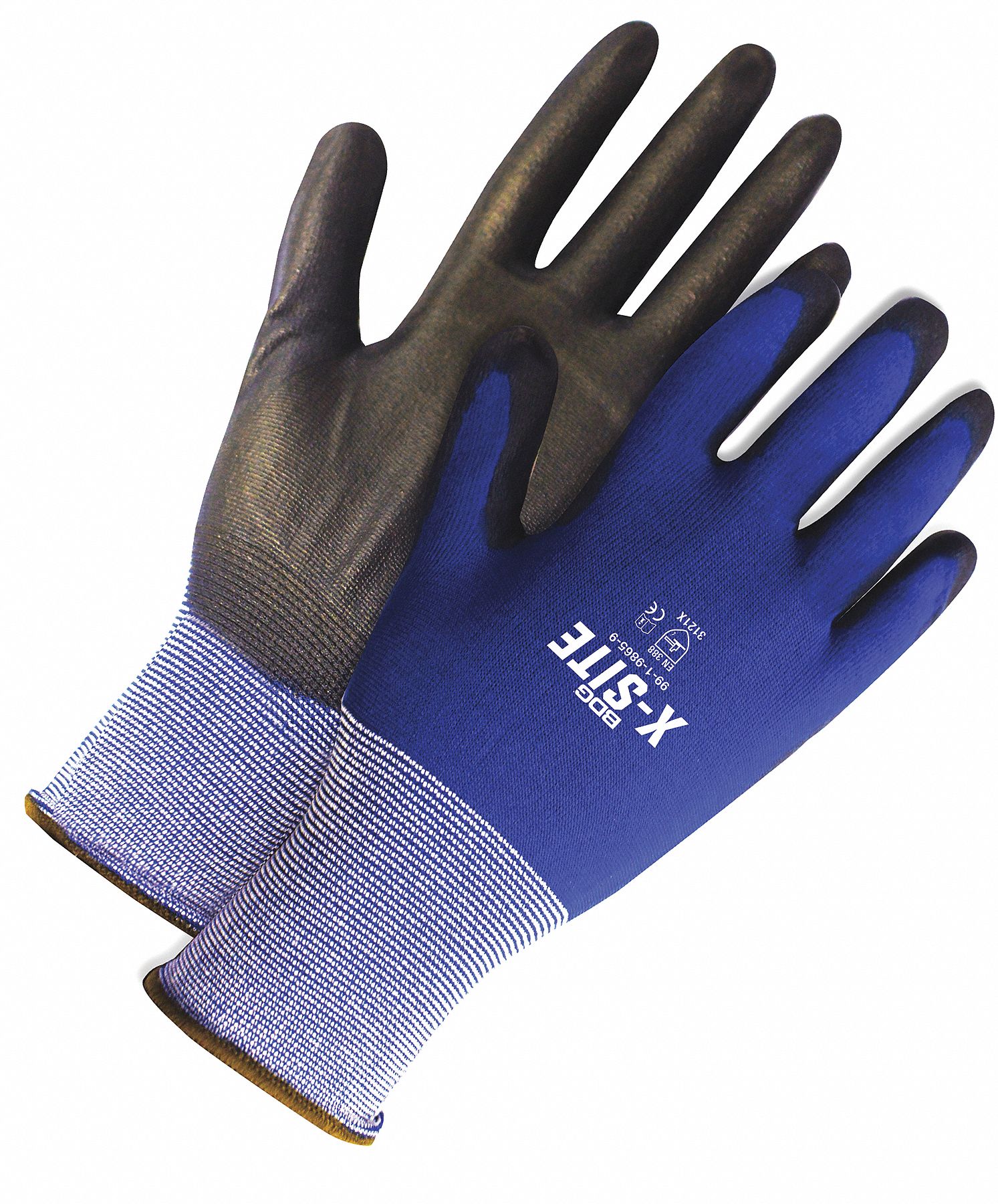 COATED GLOVES,PUR,NYLON,7,BLACK/BLUE,PR