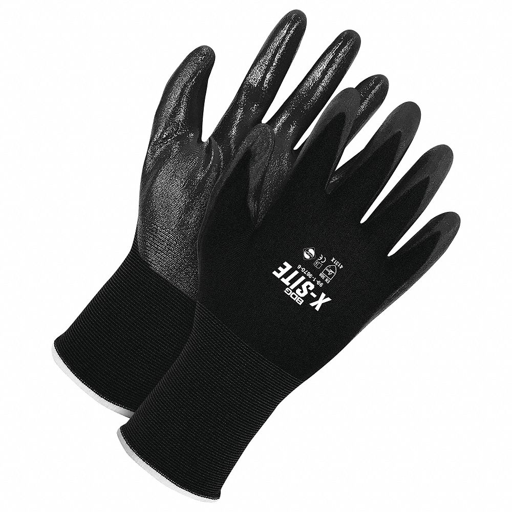 NITRILE COATED GLOVES, BLACK, S, 11 IN, 15 GA, SMOOTH FINISH, POLYESTER