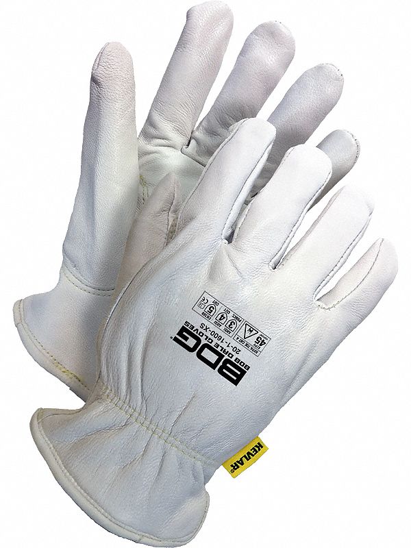 ROPER GLOVE, HEAVY DUTY, SIZE L, WHITE, GOATSKIN/KEVLAR LINER, PAIR